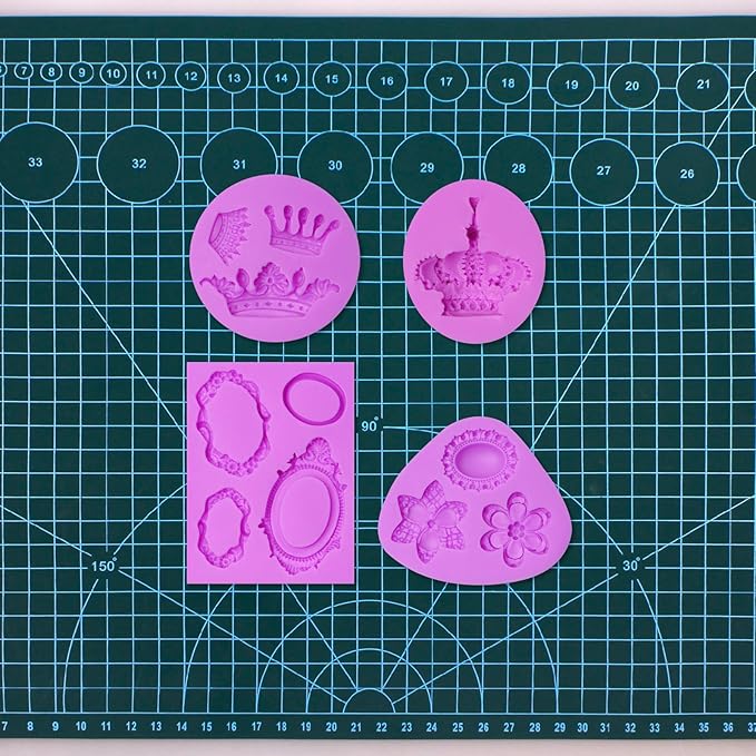 Crown Silicone Molds, Vintage Photo Frame Gem Chocolate Baking Molds, Cake Decoration Fondant Molds for Cupcake Topper Candy Gum Paste DIY Craft Clay Resin Set of 4