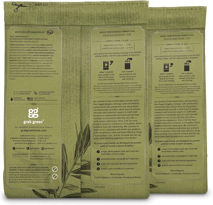 Grab Green Stoneworks Laundry Detergent Pods, 100 Count, Olive Leaf Scent, Plant And Mineral Based, Cleans Deeply, Eliminates Odors, Fights Stains, So