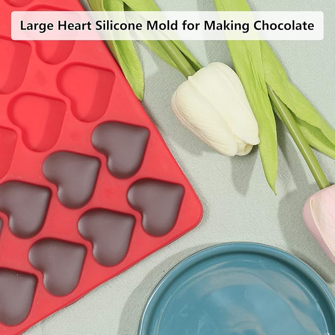 Heart Silicone Molds, 63 Large Heart Chocolate Mold for Baking Candy Gummy Jelly, Lovely Hearts Shaped Chocolate Candy Molds for Birthday & Valentine's Day Gifts for Women Men Lovers