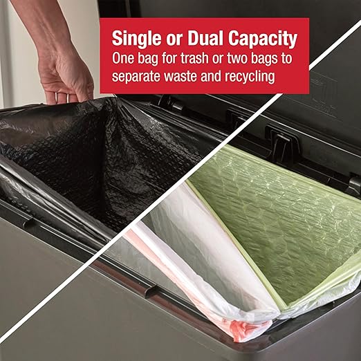 Rubbermaid Premier High-Capacity Step-On Trash Can, 19 Gallon, Single or Dual Stream Trash or Recycling, Charcoal, Stainless-Steel Rim, Lid Lock, Quiet Lid, for Home/Kitchen/Garage/Apartment