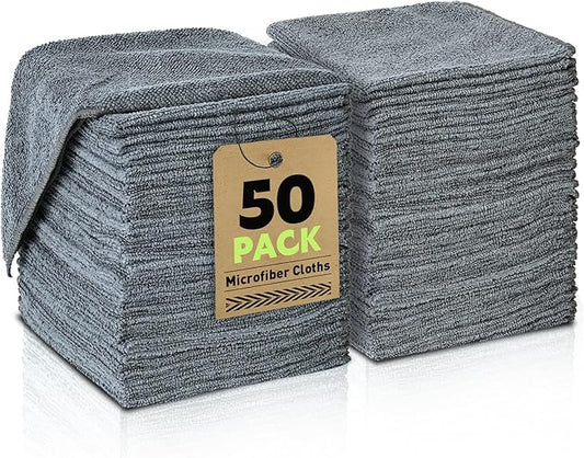 Microfiber Cleaning Cloths Bulk-50 Pack, Gray Microfiber Towels for Cars, Ultra Absorbent Microfiber Towel Weave Grime & Liquid for Streak-Free Mirror Shine - Car Washing Cloth, 12x12 inches