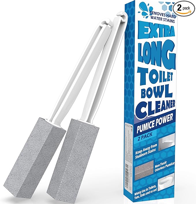 2 Pack Pumice Stone for Toilet Cleaning, Extra Long Handle for Removing Bowl Ring, Pool, Bathroom, Toilet Brush