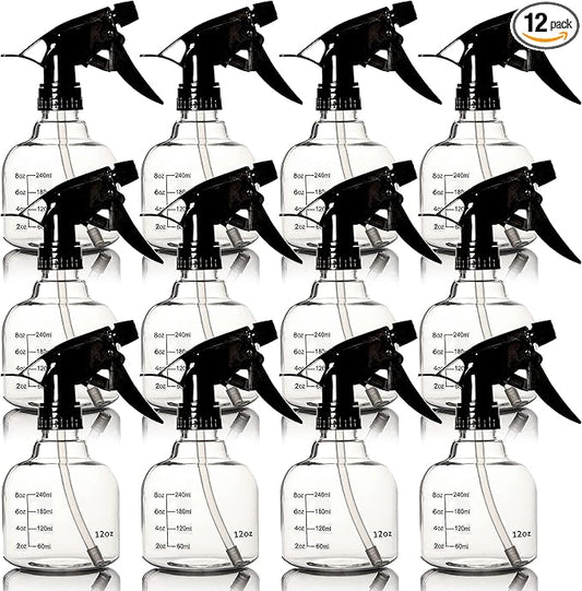 Youngever 12 Pack Empty Plastic Spray Bottles, Spray Bottles for Hair and Cleaning Solutions (8 Ounce)