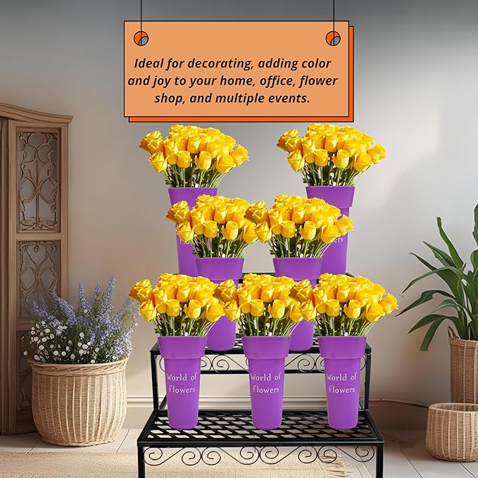VITAGIR. Set of 6 Buckets for Cut Flowers in Plastic Purple Matte Color 14 Inch, Flower Buckets for Flower Bar Ideal for Displaying Flowers in Florist Shop or as Home. (Purple)