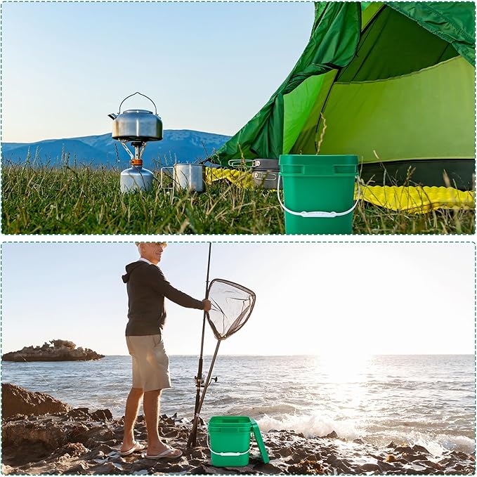 Suzile 2.2 Gallon Square Bucket with Lid Food Grade Plastic Bucket 10L Utility Industrial Pail with Handle Container for Food Oil Tub Water Fishing Paint House Cleaning Car Washing(Green,10pcs)