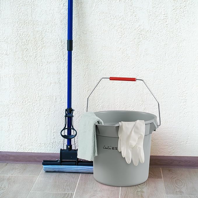 6 Packs Commercial Pail Bucket, Heavy-Duty 14-Quart Cleaning Spout Bucket with Handle, Grey