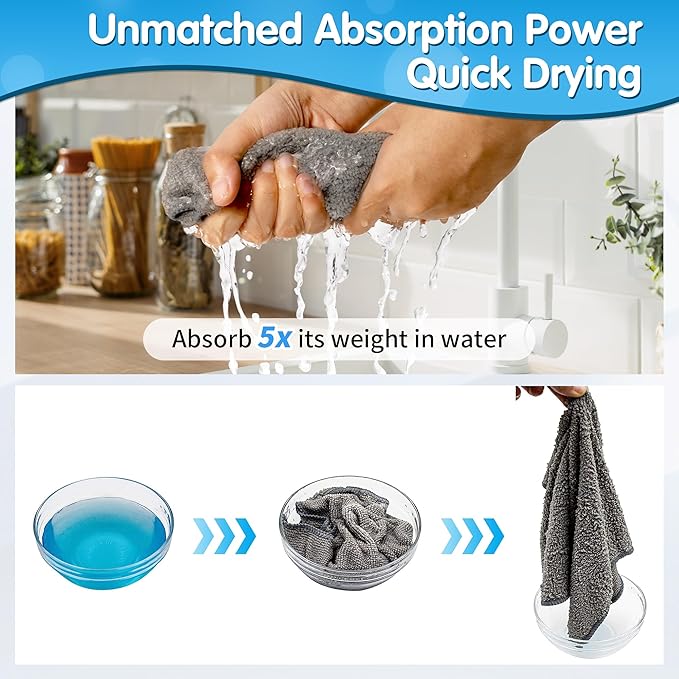 FIXSMITH Grey Microfiber Cleaning Cloth -Pack of 8, Highly Absorbent Cleaning Rags, 16"X12" All Purpose Cleaning Towels for Housekeeping, Kitchen, Car, Lint Free and Reusable Microfiber Towels