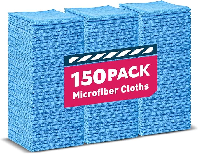 Microfiber Towels Bulk-150 Pack, Cleaning Cloths, Microfiber Towels for Cars, Cleaning Rags Blue (12x12 inches)