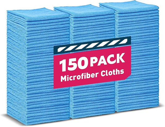 Microfiber Towels Bulk-150 Pack, Cleaning Cloths, Microfiber Towels for Cars, Cleaning Rags Blue (12x12 inches)