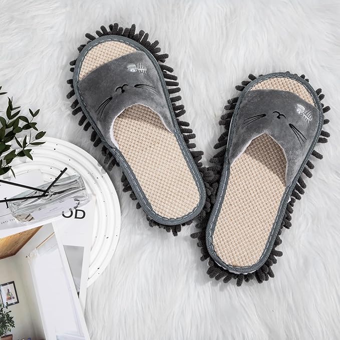 HooLing 2 Pairs Mop Slippers Microfiber Cleaning Dusting Unisex House Washable Mopping Slipper Household Tools for Wood Floor Dust Dirt Tool (Men's 7-9, Women's 8-10,Gray, Pink)