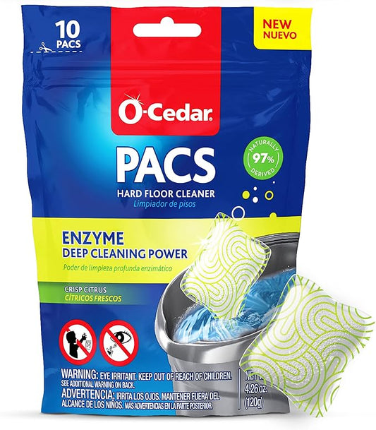 O-Cedar PACS Hard Floor Cleaner, Crisp Citrus Scent 10 Count (1-Pack) | Made with Naturally-Derived Ingredients | Safe to Use on All Hard Floors | Perfect for Mop Buckets