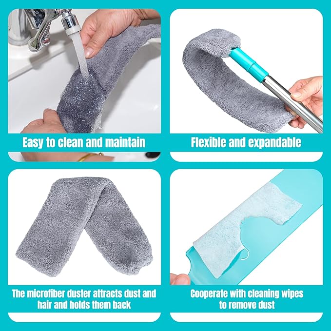 Microfiber Feather Duster 5-in-1 Kit, Dusters for Cleaning, Duster with Extension Pole 100 Inches, Cobweb Duster, Microfiber Dusters for Fans, High Ceilings, Blinds, Cars and Furniture