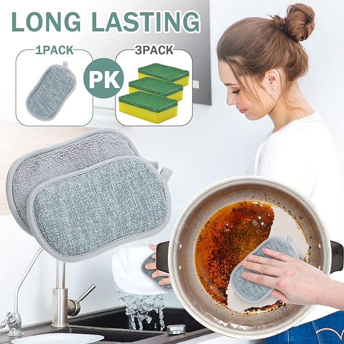 24 Pack Multi Purpose Scrub Sponges Non Scratch Microfiber Sponge Cleaning Dish Scrubber Reusable Dish Sponges for Washing Dishes Along with Heavy Duty Scouring Power (Gray)