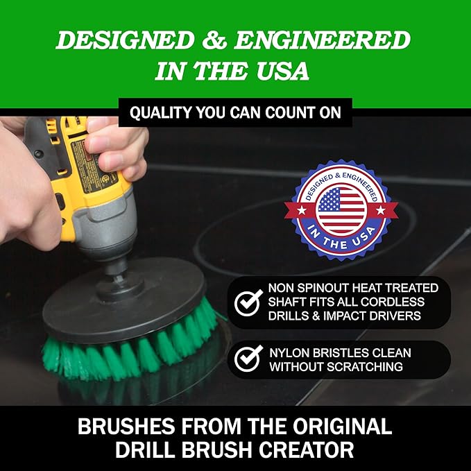 Kitchen Drill Brush Set - Drill Powered Cleaning Tools for Stainless Steel Sink, Copper Sink, Stove Top, Oven, Pots, Pans, & Cabinets - Pot Scrubber - Air Fryer Cleaning Brush Set- Stove Cleaner Kit