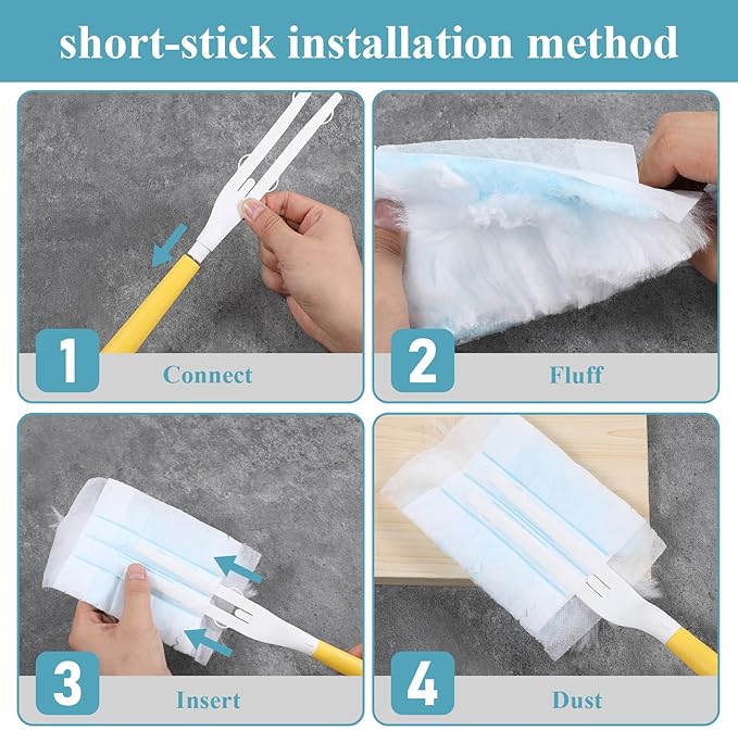 60 Count Electrostatic Duster Refills, 360 Heavy Duty Dusters Refills, with 1 Short Handle and 1 Extenda Handle, Disposable Microfiber Duster for Cleaning Home