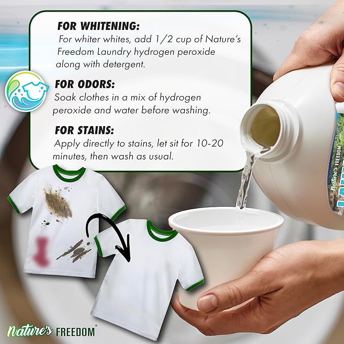 Nature's Freedom Laundry Peroxide Spray – Powerfully Breaks Down Odors & Tough Stains Naturally – Chlorine-Free Whitening & Stain Remover – 32 Fl Oz