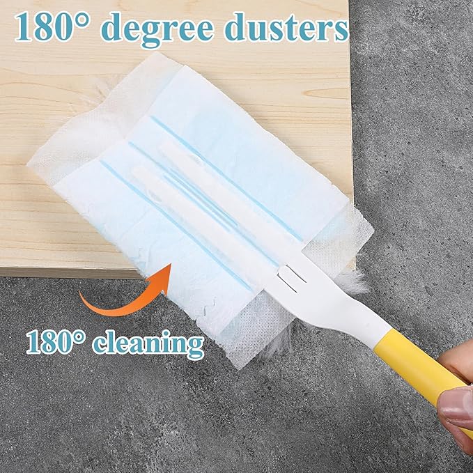 60 Count Electrostatic Duster Refills, 360 Heavy Duty Dusters Refills, with 1 Short Handle and 1 Extenda Handle, Disposable Microfiber Duster for Cleaning Home
