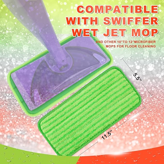 Reusable Mop Pad Compatible with Swiffer WetJet Mop, 4 Pack Wet Jet Refill Pads, Microfiber Mop Pad for Floor Mopping and Cleaning, Wet & Dry Use for Swiffer Wet Jet Pads, Green and Purple
