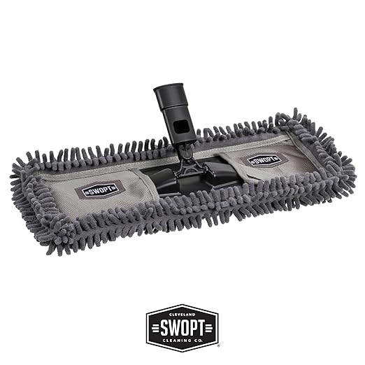 SWOPT Indoor Kit — Includes 18” Dust Mop, Cotton Mop, Angle Broom, 48” and 60” Steel Handles, and Organizer — Cleaning Heads with Long Handle Interchangeable with All SWOPT Cleaning Products
