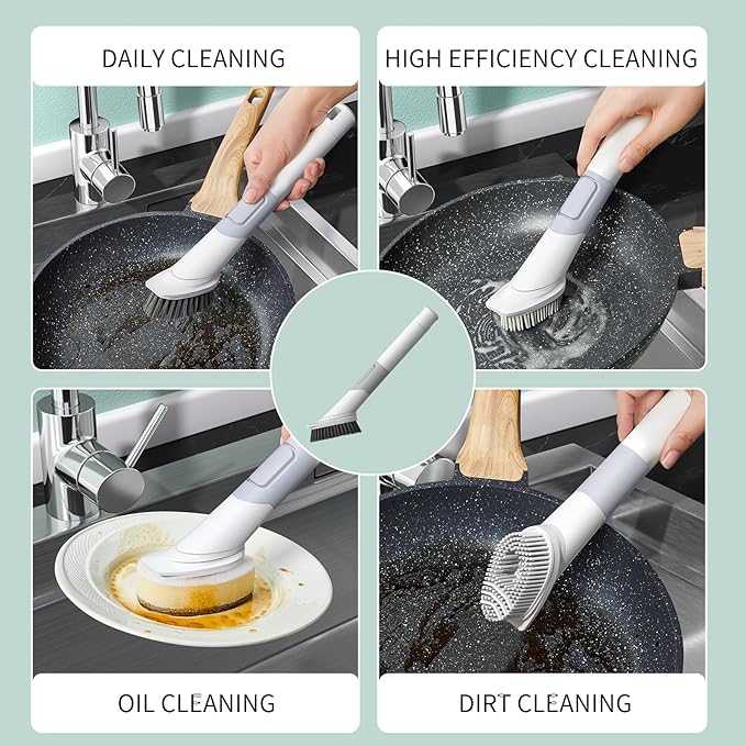 Dish Brush with Soap Dispenser, Dish Wand, Dish Sponge Set - Multi-Use Kitchen Sponges & Scrub Brush for Cleaning Dishes, Kitchen Dish Brush with Handle,4 Replacement Brush Heads