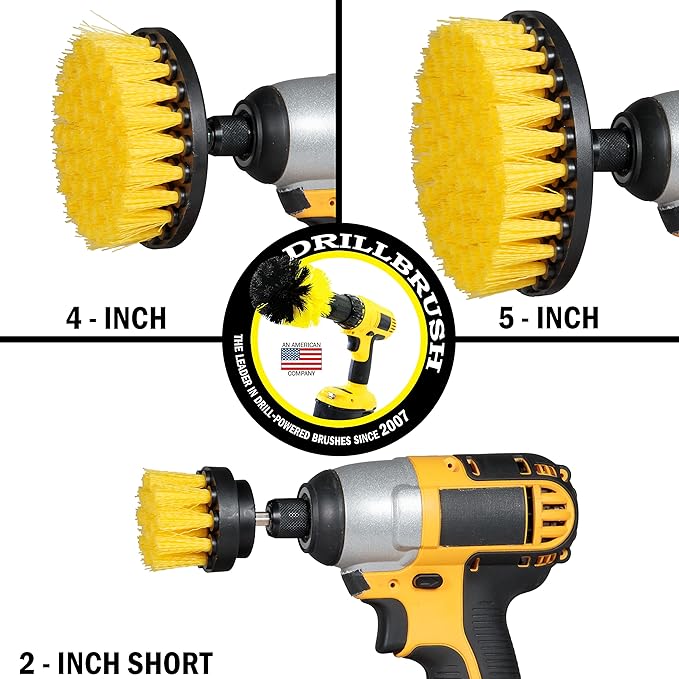 House Cleaning Supplies – Cleaning Drill Brush Set - Bathroom Accessories - Flat Scrub Brushes - Grout Cleaner - Electric Spin Brush Attachment for Drill - Bathroom Cleaner Brushes - Shower Scrubber