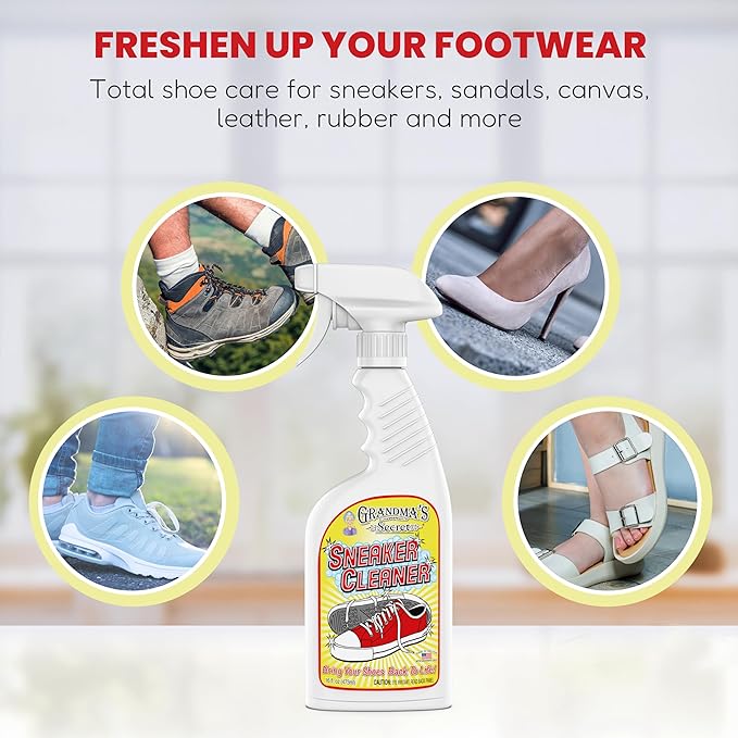 Grandma's Secret Shoe Cleaner - Stain Remover Spray for Rubber, Canvas and Leather - Removes Dirt, Grime and Grass - Sneakers Cleaner for Outdoor Shoes, Slippers and Moccasins 16 oz
