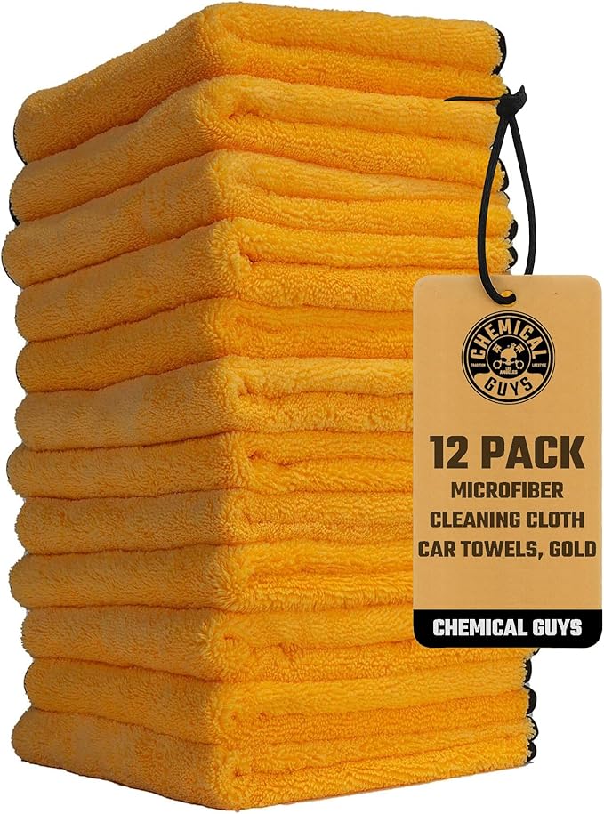 Chemical Guys MIC_506_12 Professional Grade Premium Microfiber Towels, Gold (16 Inch x 16 Inch) (Pack of 12) - Safe for Car Wash, Home Cleaning & Pet Drying Cloths