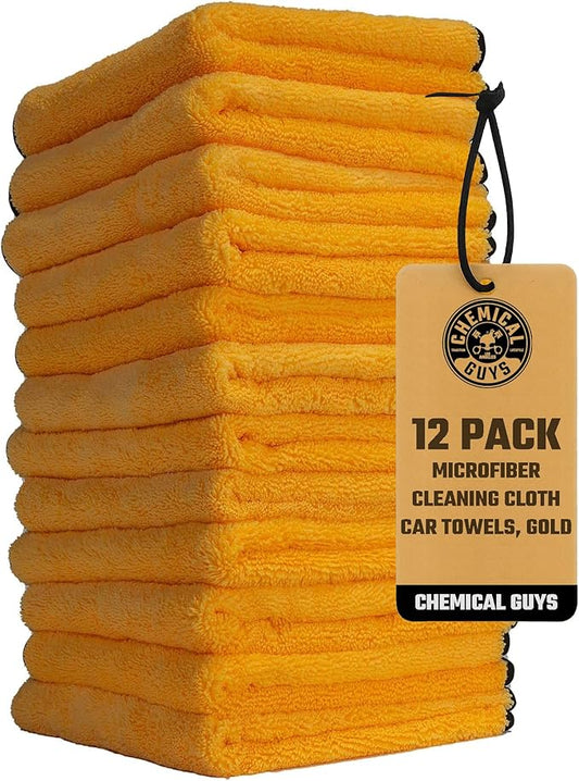 Chemical Guys MIC_506_12 Professional Grade Premium Microfiber Towels, Gold (16 Inch x 16 Inch) (Pack of 12) - Safe for Car Wash, Home Cleaning & Pet Drying Cloths