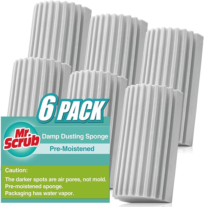 6 Pack Damp Dusting Sponge Duster, Grey Dust Cleaning Sponge, Reusable Household Cleaning Sponge Tool for Blinds, floorboards, Fan Blades, Vents, Glass, Railings, Mirrors