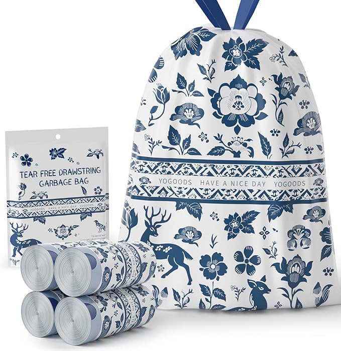 VOK Trash Bags 13 Gallon with Drawstring, Leakproof Printed Garbage Bags 13 Gallon Tall Kitchen, Tear-Resistant & Odor Control Kitchen Trash Bags for Home, Colored Portable Garbage Bags, 80 Counts