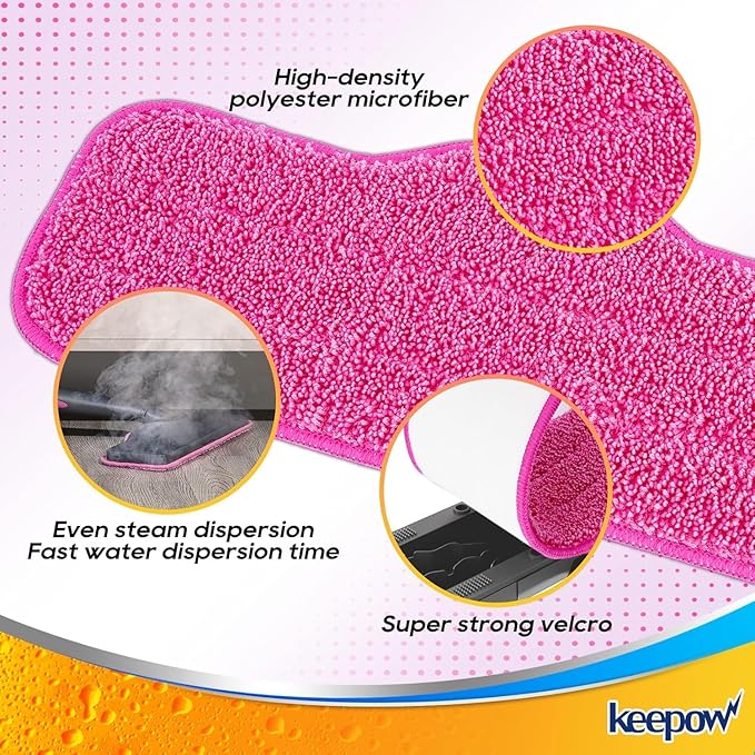KEEPOW Microfiber Steam Mop Pads Compatible with Schenley Steam Mop 7 in 1, Washable and Reusable Mop Replacement Pads Steam Cleaner Attachments for Multi Surface Floor 2 Pack