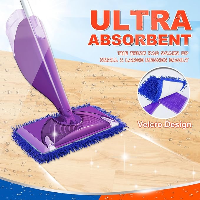 Reusable Mop Pad Wet Jet Refills Compatible with Swiffer WetJet Mop, 4 Pack Wet Jet Pads, Microfiber Mop Pad Refills for Floor Mopping and Cleaning, Wet & Dry Use for Swiffer Wet Jet Pads, Blue