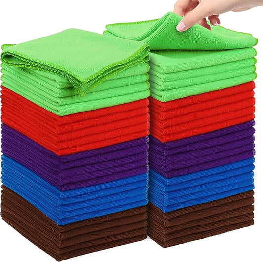 Microfiber Cleaning Cloths – 50 Pack, 12"x12" Ultra Soft & Lint-Free Cleaning Towels for Kitchen, Car, Glass, Window & Home – Reusable Microfiber Rags