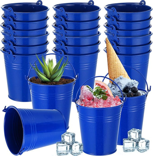 Mini Metal Buckets with Handles Galvanized Buckets 3.15 Inch Mini Container Pails for Metal Tin Plant Holder Pail for Wedding Decoration Party Favor(Blue,28 Pcs)
