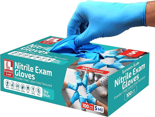 Sky Blue 5 Mil Nitrile Exam Gloves Disposable Latex Free | Medical Rubber Gloves for Doctors, EMT, First Aid Kit, Food Service & Cleaning | Bulk Nitrile for Mechanics (100 CT) - X-Small