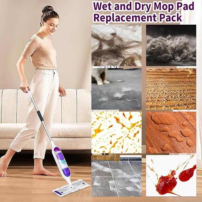 24 Pack Disposable Power Mop Pads Refills Compatible with Swiffer Power Mop, 14-Layer Extra Thick Multi-Surface Floor Cleaning, Wet & Dry Use, Quick Absorbency, No Residue Replacement Pads (24)