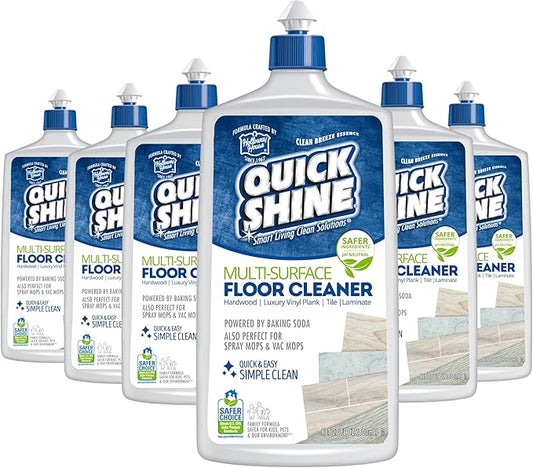 Quick Shine Multi Surface Floor Cleaner 27oz, 6Pk | Ready to Use-Streak Free- No Rinse | Use on Hardwood, Laminate, Luxury Vinyl Plank & Stone | Use in Spray Mops & Vac Mops | Safer Choice Cleaner