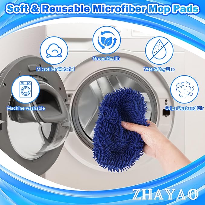 Coral Fleece Mop Pads, Reusable Wet/Dry Compatible with Swiffer, 3 Pack Washable for Hardwood/Surface Floor Cleaning