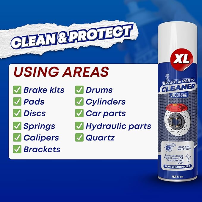 Adhesive Guru Non-Chlorinated Brake Cleaner – (12 x16.9 fl oz) – Brake Parts Cleaner & Degreaser for Disc, Pads, Calipers, Springs, Rotors, Clutch & Chain – Fast-Drying, Residue-Free