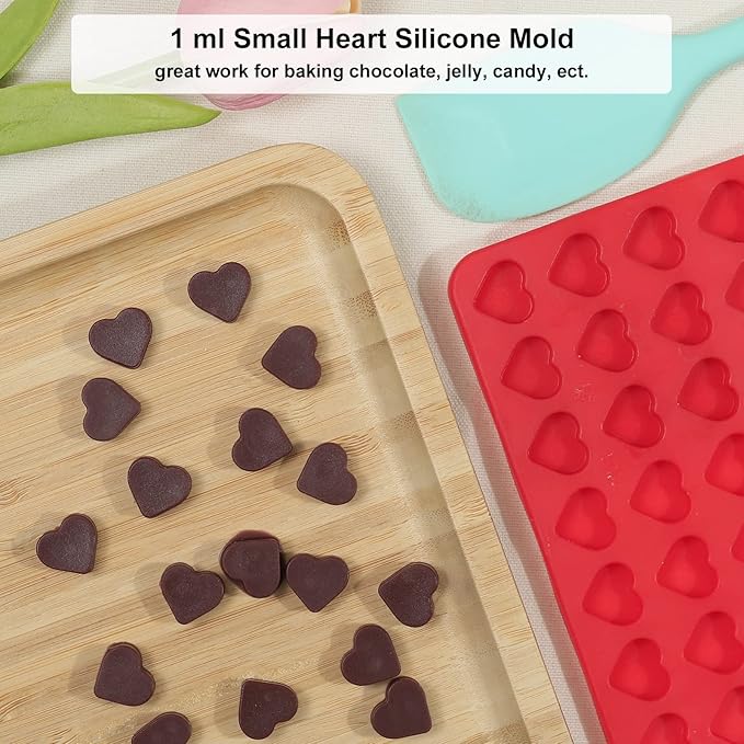 Mini Heart Silicone Mold, 150 Cavities Heart Shape Chocolate Molds for Homemade Candy/Fondant/Gummy/Jelly, Food Grade Hearts Mold for Fruit Snack/Pet Treats/Snacks Biscuits (with a Scraper)