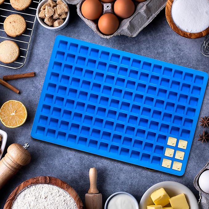 Sidosir Square Hard Candy Mold Silicone, 126-Cavity Mini Gummy Caramel Silicone Molds for Fat Bombs, Chocolate Truffles Mold for Hard Candy, Ice Cube 3Pcs