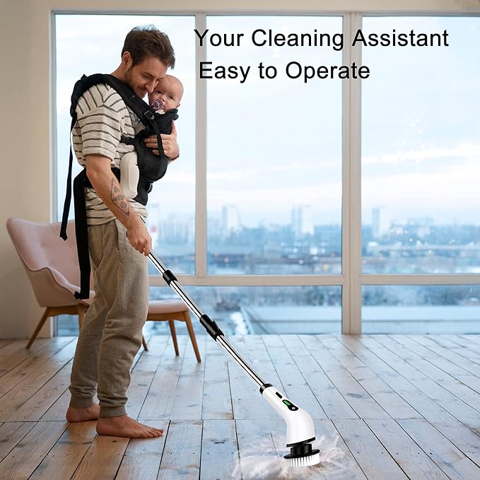 Electric Spin Scrubber Cordless - Grout Cleaner with 9 Attachments & Extension Handle, IPX7 Waterproof for Tile, Shower, Tub, Car & Bathroom, USB-C Rechargeable (Green)