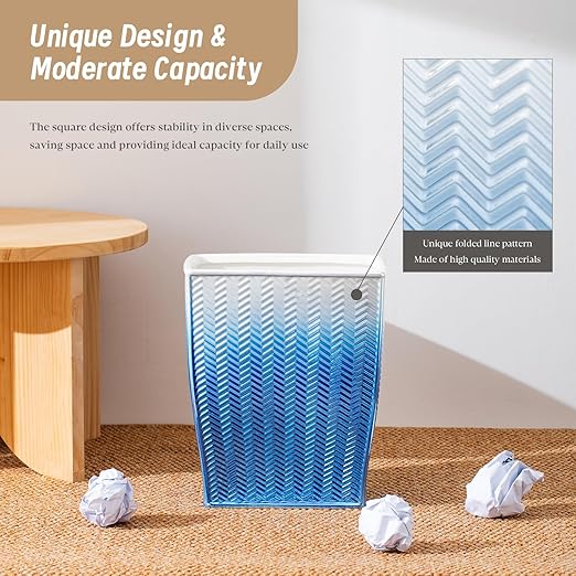 Bathroom Trash Can, Stylish Garbage Container Bin for Living Room, 1.32 Gallon/5 Liters Blue Small Trash Can, Waste Basket for Bathroom, Kitchen, Office, Bedroom-Room Decor.