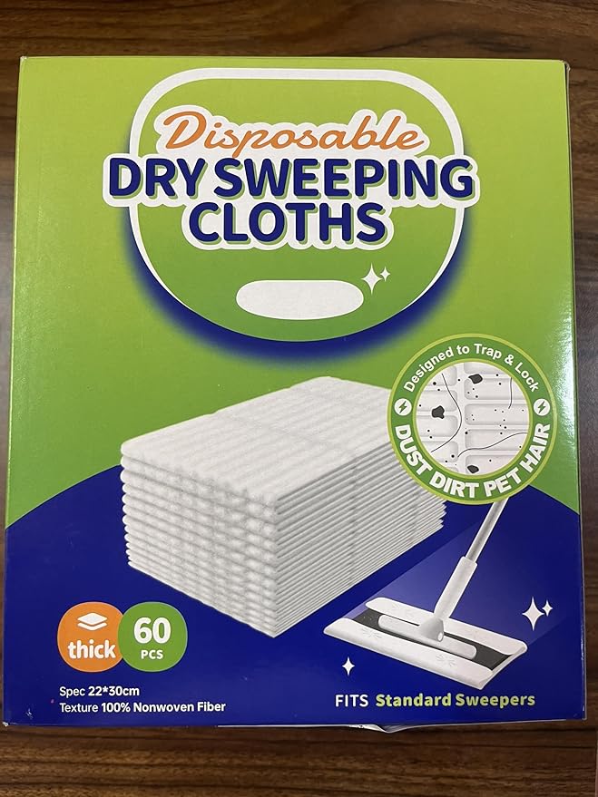 JEBBLAS Disposable Mop Cloth Dry Sweeping Pad for Flat Mop Sweeping Cloths Multi Surface Refills, 60 Pcs/Pack