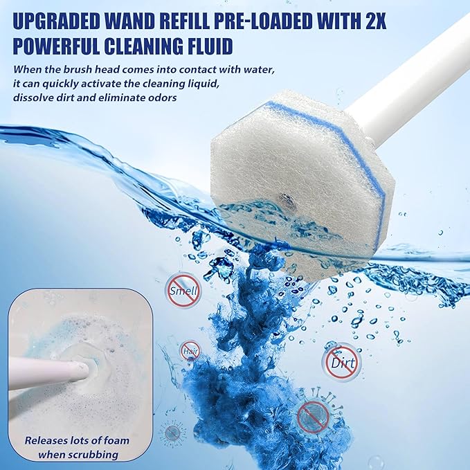 Disposable Toilet Brush with 30 Brush Heads, 3-in-1 Toilet Cleaning System Set-1 Ergonomic Toliet Wand, 1 Compact Holder, 30 Pre-Filled Cleaning Solution Refills for Deep Scrub Toilet. 1 Pack.