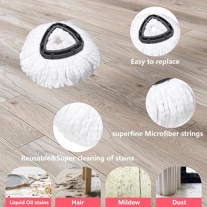 Mop Replacement Heads 6 Pcs & 2 Scrub Brushes Combo for Ocedar Easywring 1-Tank System,Microfiber Spin Mop Replacement Head,Machine Washable for Bathroom,Kitchen,Tub and Tile Cleaning