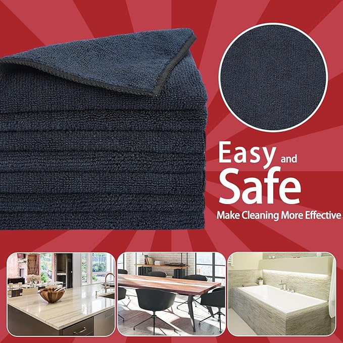 Tanlade Microfiber Cleaning Cloth Cleaning Rags Reasonable Kitchen Towels Microfiber Towels Cars Wash Dry Erase Cloth (12 x 12 Inch,Black,10 Pcs)