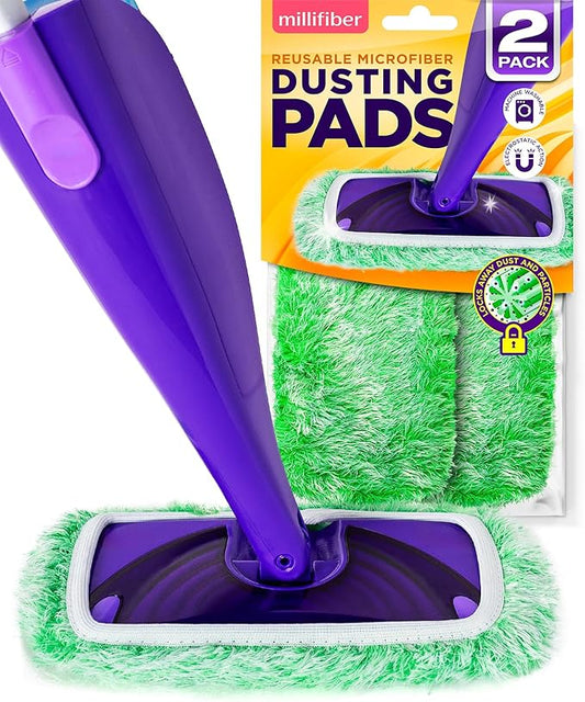 Floor Duster Refill Compatible with Swiffer WetJet (2 Pack) - Microfiber Mop Pads for Dusting Cloths - Reusable Replacements Mop Pads