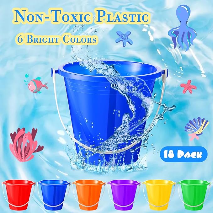 Sratte 30 Sets 4.7" Sand Buckets and Shovels Bulk Summer Beach Bucket Pack Plastic Beach Pails Sand Toys for Summer Pool Party Favors