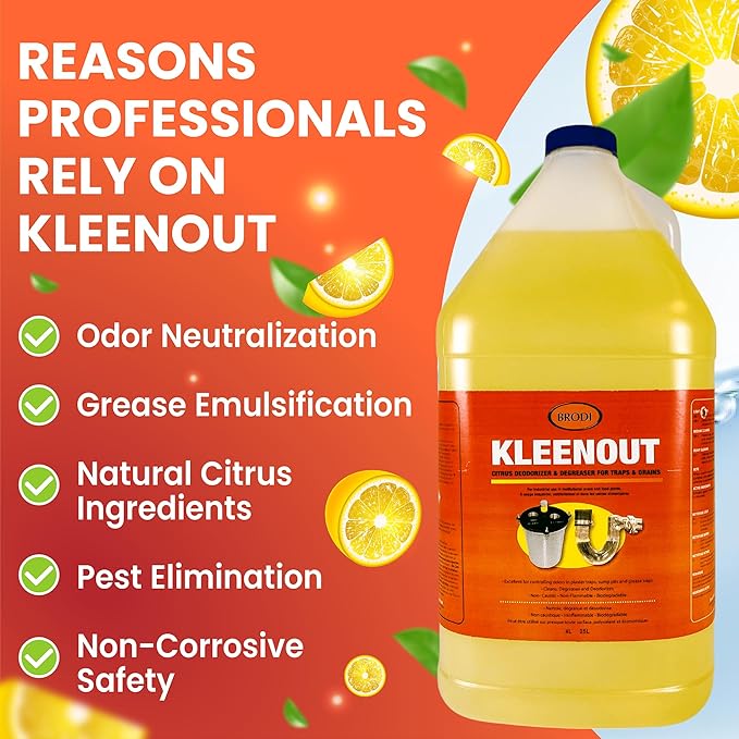 Kleenout Deodorizer & Degreaser for Plaster Traps, Dental & Lab Drains, Citrus Based, Non-Caustic, Amalgam Separator Compatible, Safe on All Pipes, 1 Gallon